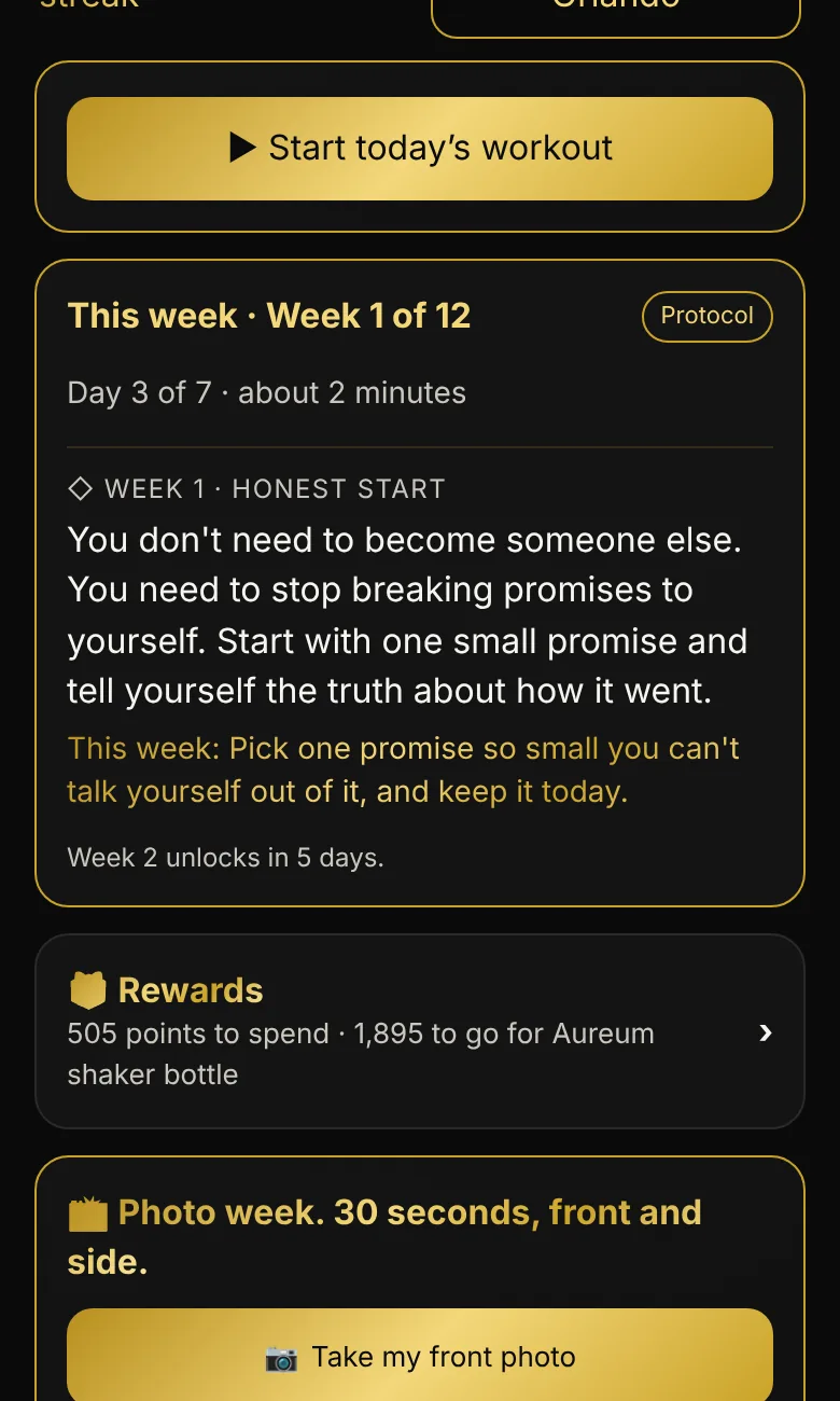 Aureum app weekly idea, points and photo week